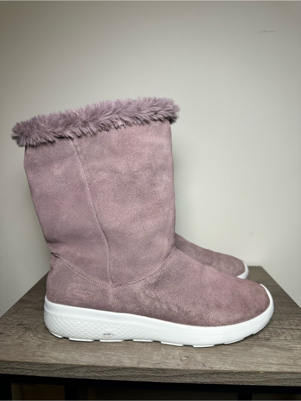Skechers Slip-ins On-the-GO Joy Water Repellent Suede Boots Mauve Size 10